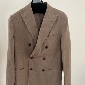 NEW JCrew Size 39 Light Brown Slim-fit double-breasted suit jacket cotton-linen